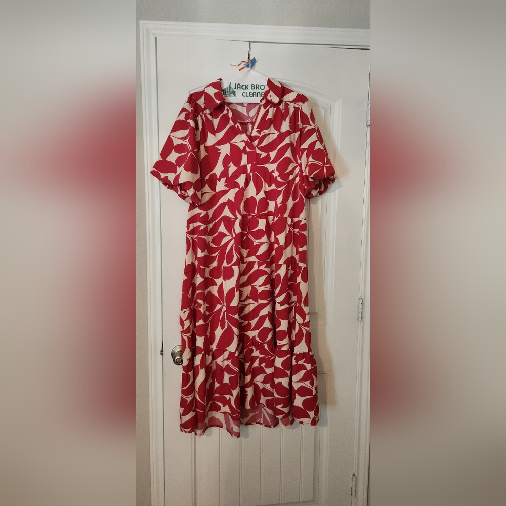 Umgee Red and Cream Floral Dress